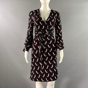 GUCCI Size 2 Navy Red Silk Riding Boots Wrap Knee-Length Dress